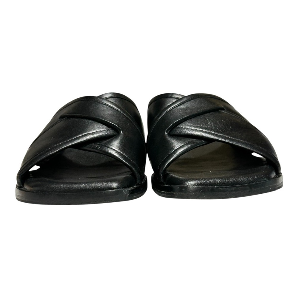 Freda Salvador Marta Black Leather Criss Cross Slide Sandal Flat Minimalist 7.5 - Picture 5 of 15